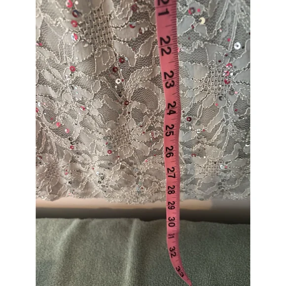 R&M Richards 14W Light Blue Lace Sequin Bow Knee Length Sweetheart A-Line Dress - Picture 5 of 5